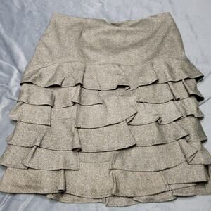 Talbots Skirt Womens Size 14‎ Brown Tweed Wool Layered Ruffled BA3 Business Slit